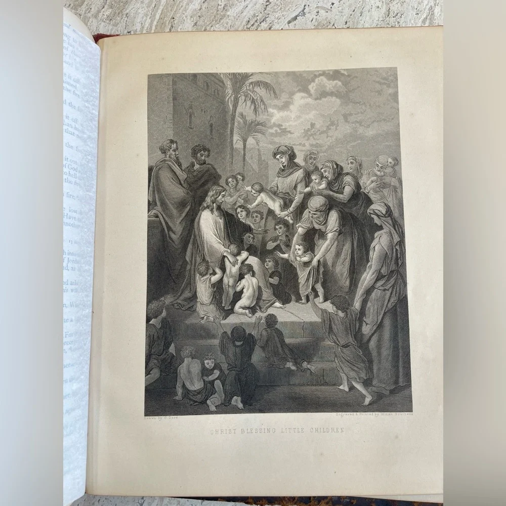 Antique 1879 Leather Family Pictorial Holy Bible G. Dore-Illman Brothers - Picture 13 of 16